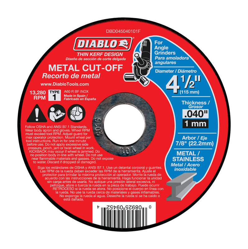 Diablo 4-1/2 in. D X 7/8 in. X 0.04 in. thick Aluminum Oxide Metal Cut-Off Disc 1 pk