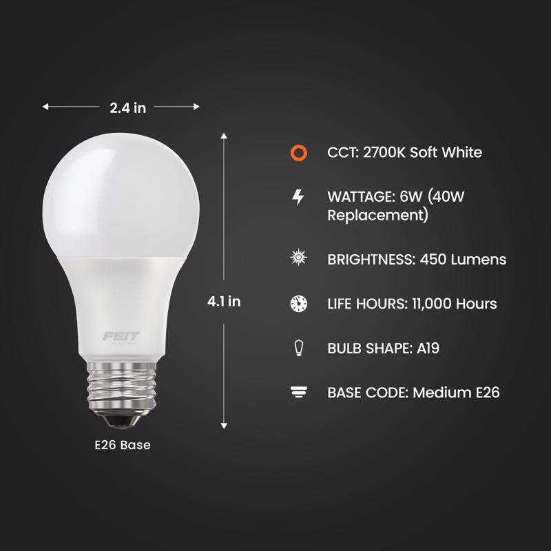 Feit A19 E26 (Medium) LED Bulb Soft White 40 Watt Equivalence 4 pk