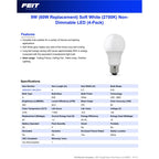 Feit A19 E26 (Medium) LED Bulb Soft White 60 Watt Equivalence 4 pk - Case of 12