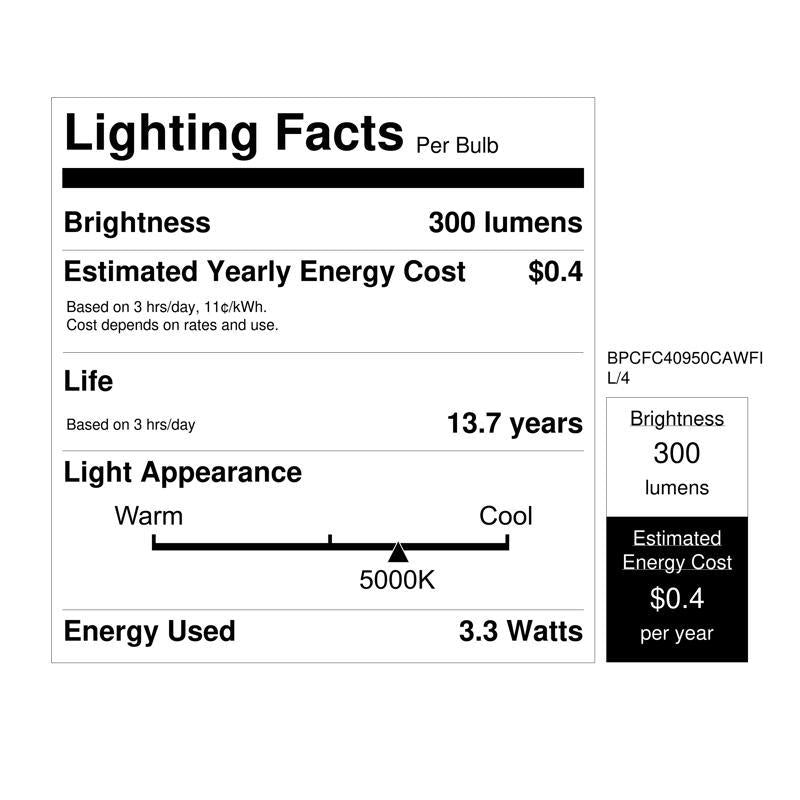 Feit White BA10 E12 (Candelabra) Filament LED Bulb Daylight 40 Watt Equivalence 4 pk