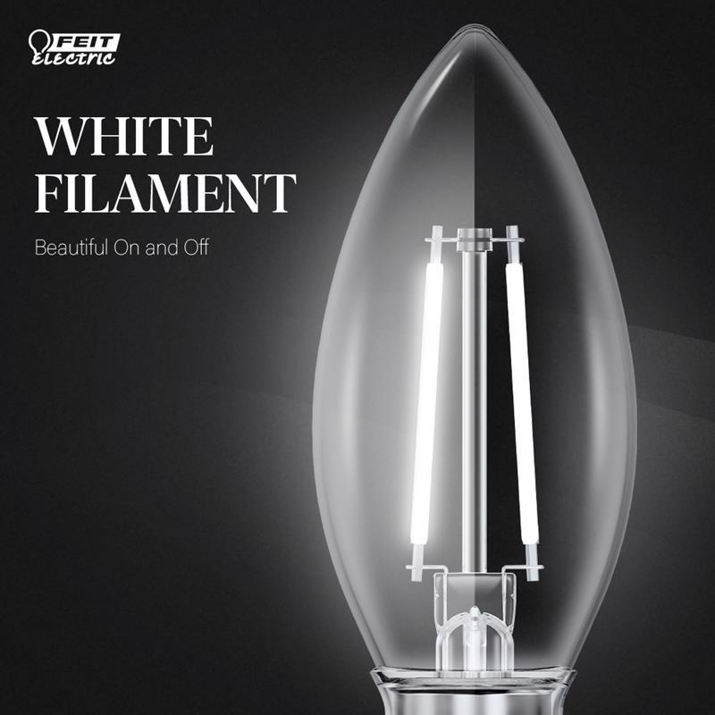 Feit White B10 E12 (Candelabra) Filament LED Bulb Daylight 60 Watt Equivalence 2 pk