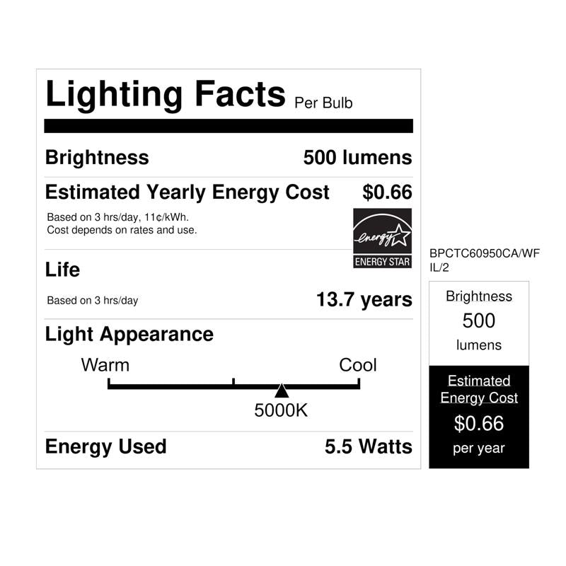 Feit White B10 E12 (Candelabra) Filament LED Bulb Daylight 60 Watt Equivalence 2 pk