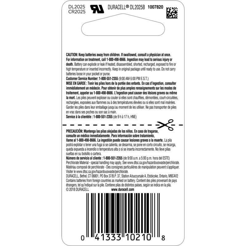 Duracell Lithium Coin 2025 3 V 165 mAh Security and Electronic Battery 1 pk - Case of 6