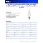 Feit White BA10 E12 (Candelabra) Filament LED Bulb Soft White 60 Watt Equivalence 2 pk
