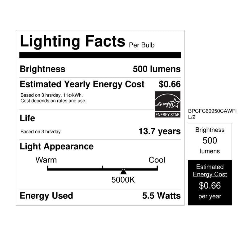 Feit White BA10 E12 (Candelabra) LED Flame Bulb Daylight 60 Watt Equivalence 2 pk