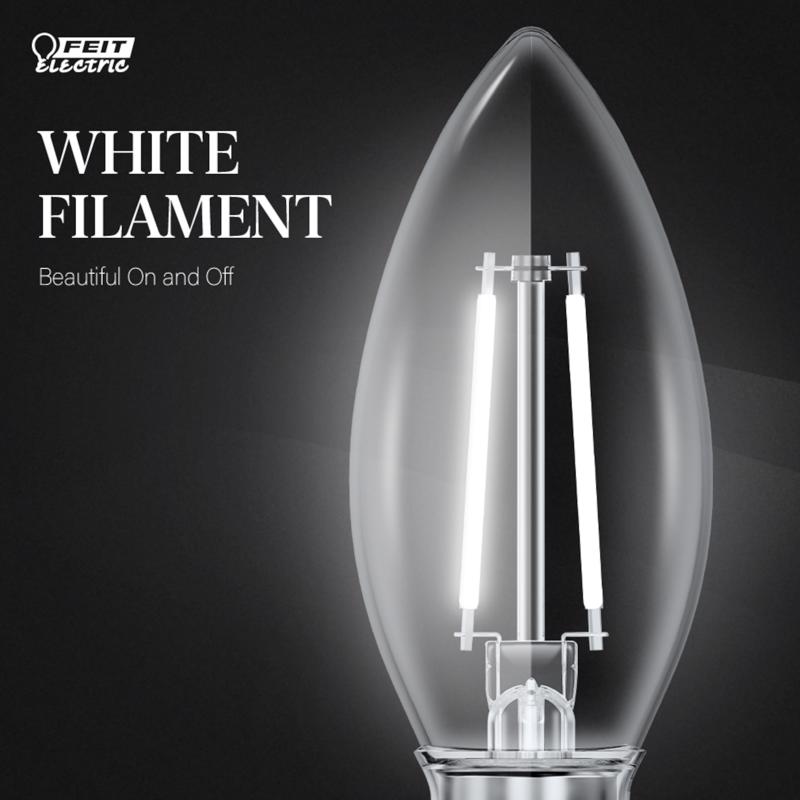 Feit White B10 E12 (Candelabra) Filament LED Bulb Soft White 40 Watt Equivalence 2 pk