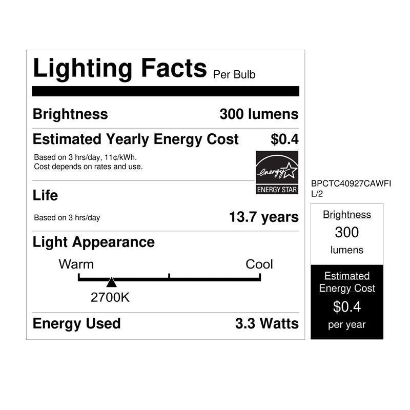 Feit White B10 E12 (Candelabra) Filament LED Bulb Soft White 40 Watt Equivalence 2 pk