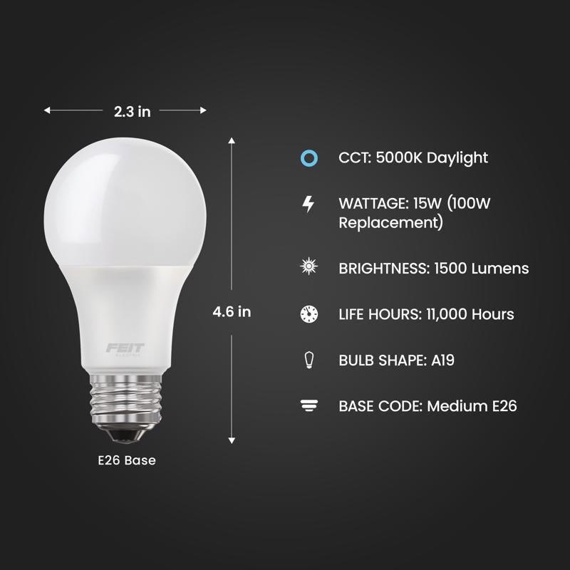 Feit A19 E26 (Medium) LED Bulb Daylight 100 Watt Equivalence 4 pk