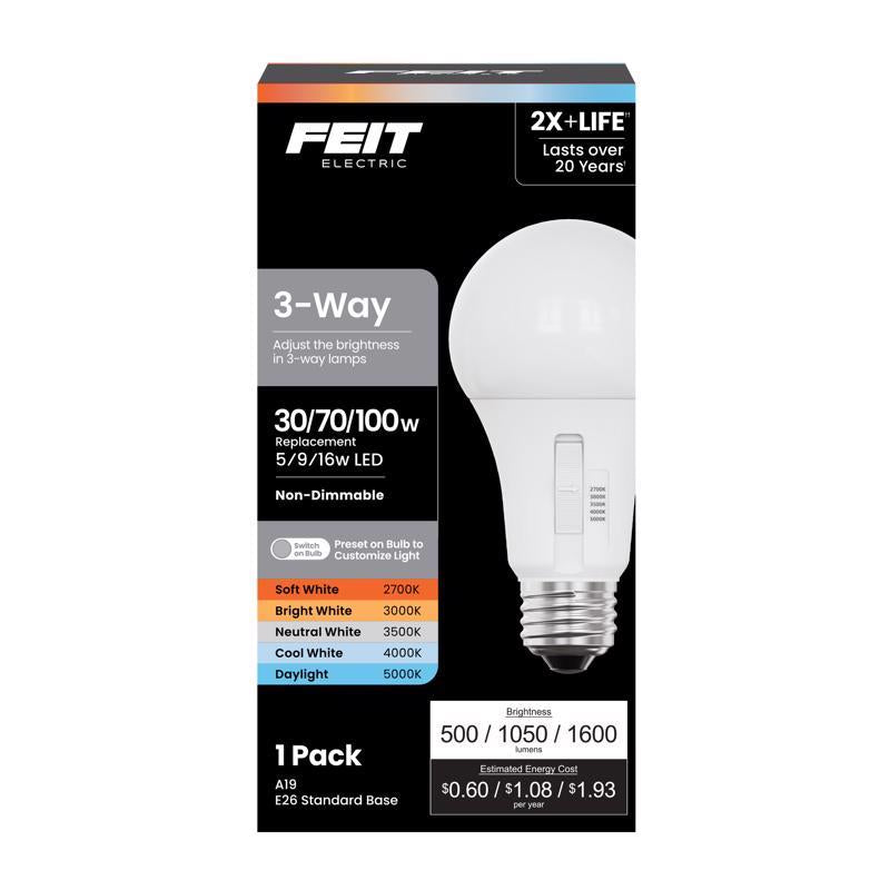 Feit A19 E26 (Medium) LED Bulb Adjustable White 100 Watt Equivalence 1 pk - Case of 30
