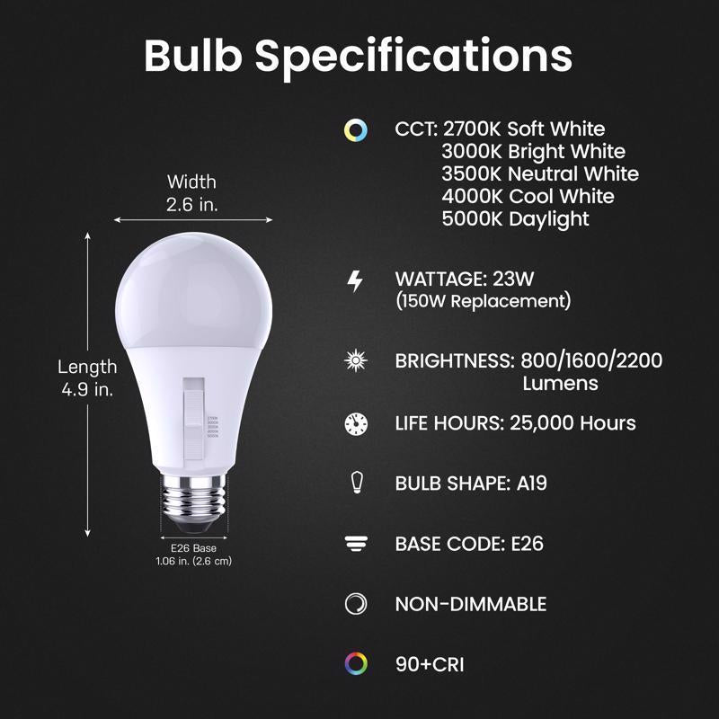 Feit A19 E26 (Medium) LED Bulb Adjustable White 50/75/150 Watt Equivalence 1 pk