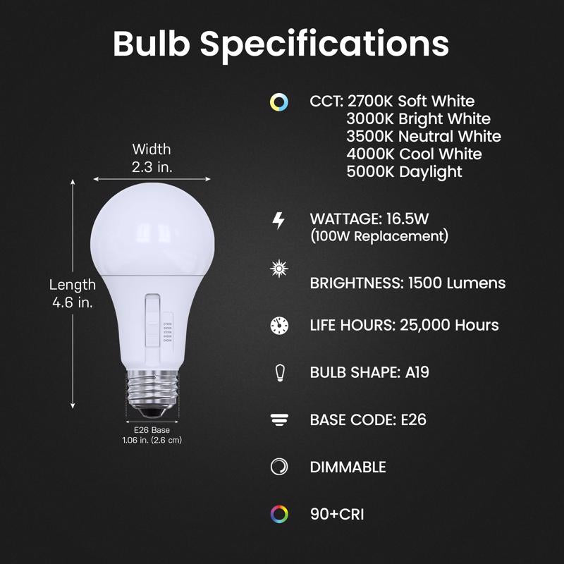 Feit A21 E26 (Medium) LED Bulb Adjustable White 100 Watt Equivalence 4 pk - Case of 100