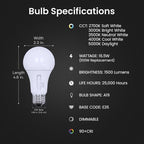 Feit A21 E26 (Medium) LED Bulb Adjustable White 100 Watt Equivalence 4 pk - Case of 100