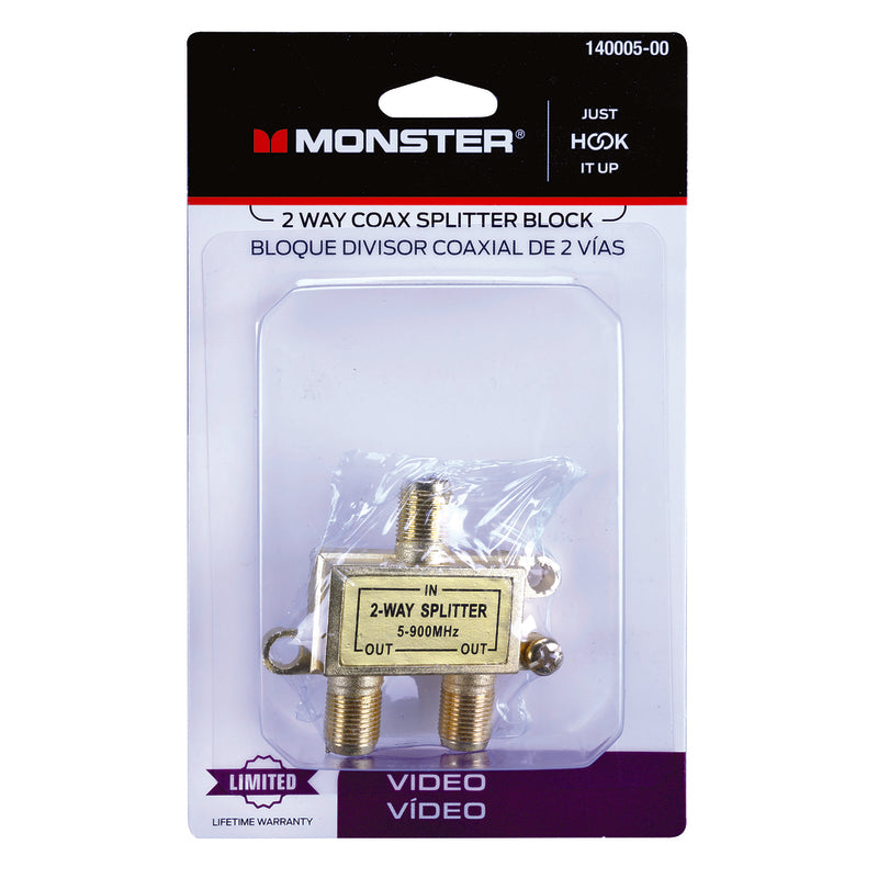 Monster Just Hook It Up 2 Way Coax Splitter 75 ohm 900 MHz 1 pk - Case of 4