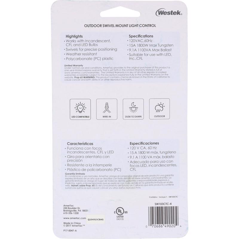 Westek Gray Photoelectric Swivel Eye Light Control 1 pk