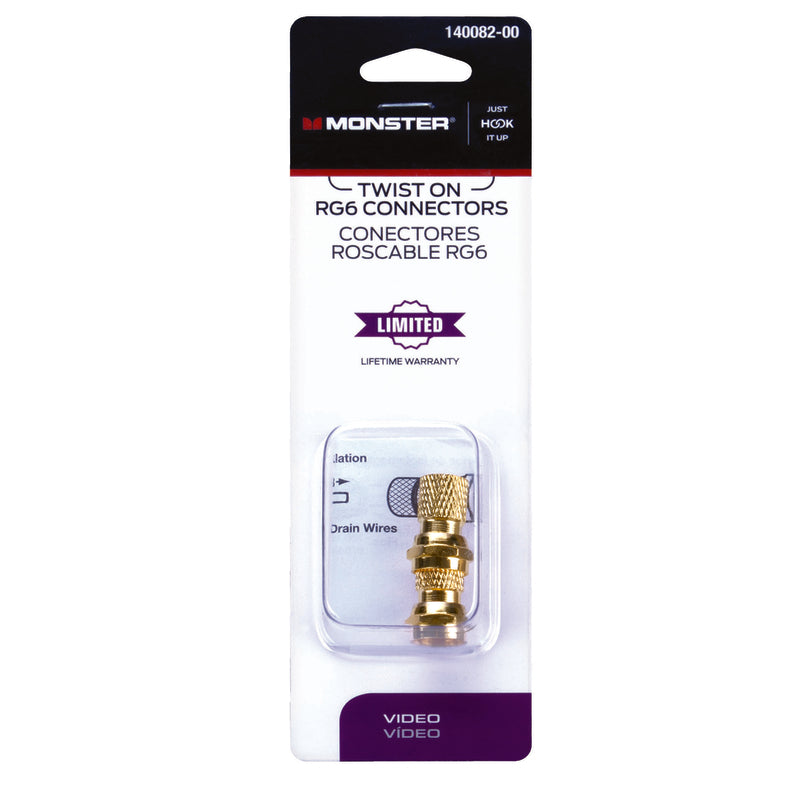 Monster Just Hook It Up Twist-On RG6 Coaxial Connector 2 pk - Case of 6