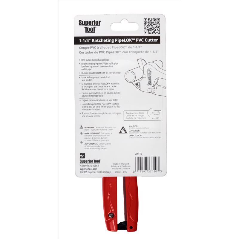 Superior Tool 1-5/8 in. Ratcheting Pipe Cutter Red 1 pc - Case of 6