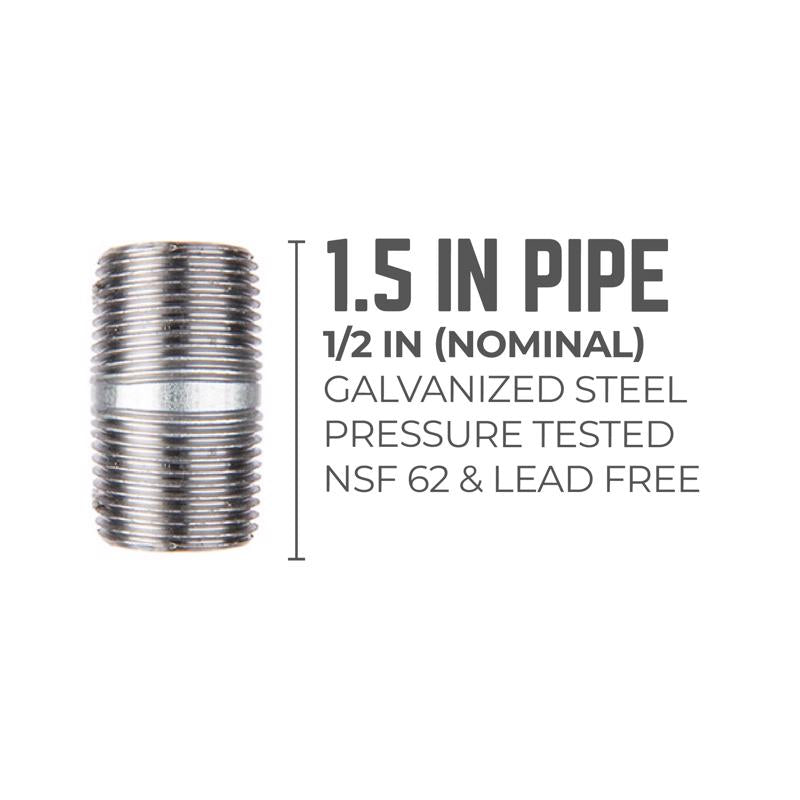 STZ Industries 1/2 in. MIP each X 1/2 in. D MIP Galvanized Steel 1-1/2 in. L Nipple - Case of 5