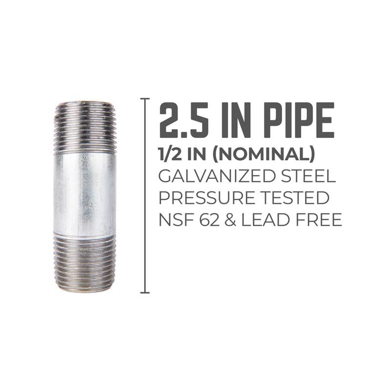 STZ Industries 1/2 in. MIP each X 1/2 in. D MIP Galvanized Steel 2-1/2 in. L Nipple - Case of 5