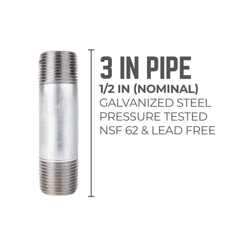 STZ Industries 1/2 in. MIP each X 1/2 in. D MIP Galvanized Steel 3 in. L Nipple - Case of 5