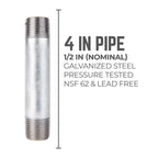 STZ Industries 1/2 in. MIP each X 1/2 in. D MIP Galvanized Steel 4 in. L Nipple - Case of 5