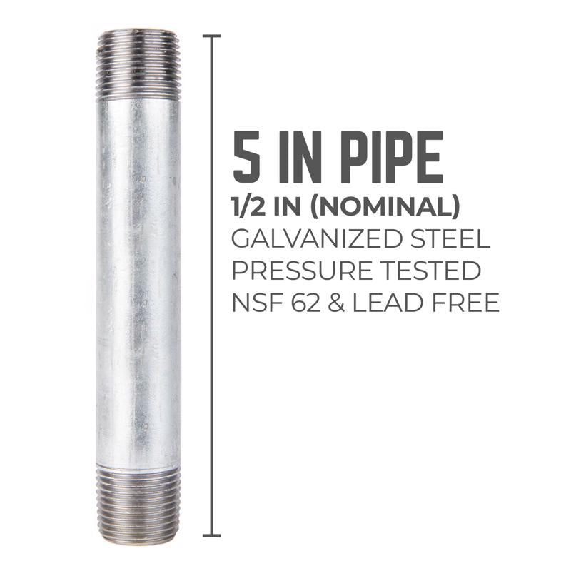 STZ Industries 1/2 in. MIP each X 1/2 in. D MIP Galvanized Steel 5 in. L Nipple - Case of 5