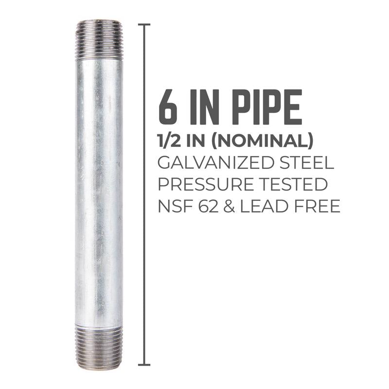 STZ Industries 1/2 in. MIP each X 1/2 in. D MIP Galvanized Steel 6 in. L Nipple - Case of 5