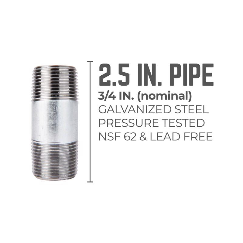 STZ Industries 3/4 in. MIP each X 3/4 in. D MIP Galvanized Steel 2-1/2 in. L Nipple - Case of 5
