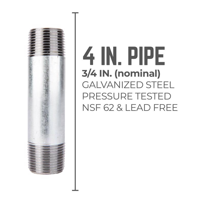 STZ Industries 3/4 in. MIP each X 3/4 in. D MIP Galvanized Steel 4 in. L Nipple - Case of 5