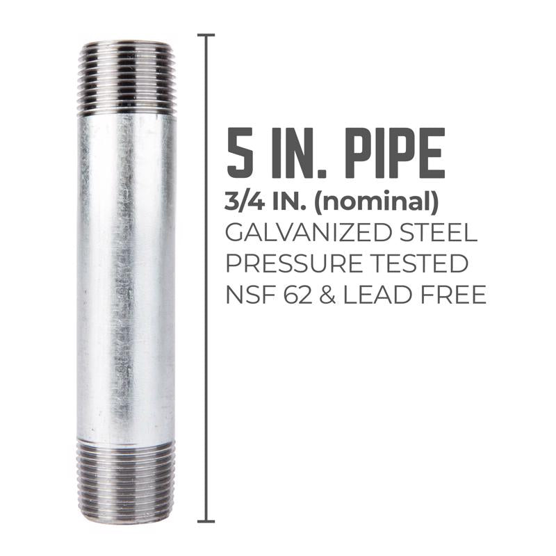 STZ Industries 3/4 in. MIP each X 3/4 in. D MIP Galvanized Steel 5 in. L Nipple - Case of 5