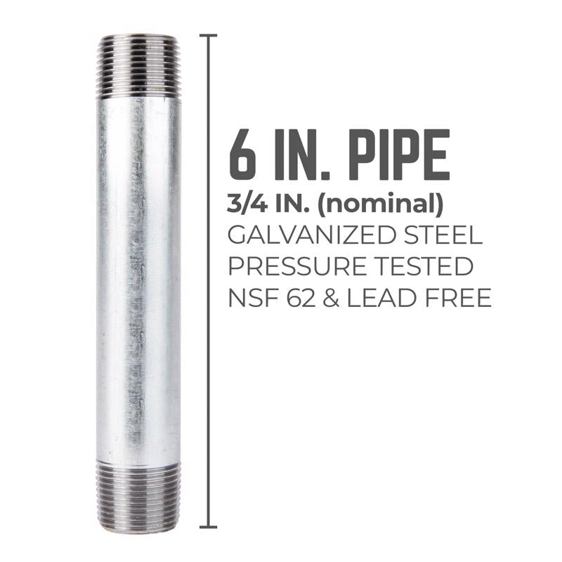 STZ Industries 3/4 in. MIP each X 3/4 in. D MIP Galvanized Steel 6 in. L Nipple - Case of 5