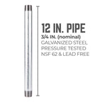 STZ Industries 3/4 in. MIP each X 3/4 in. D MIP Galvanized Steel 12 in. L Nipple