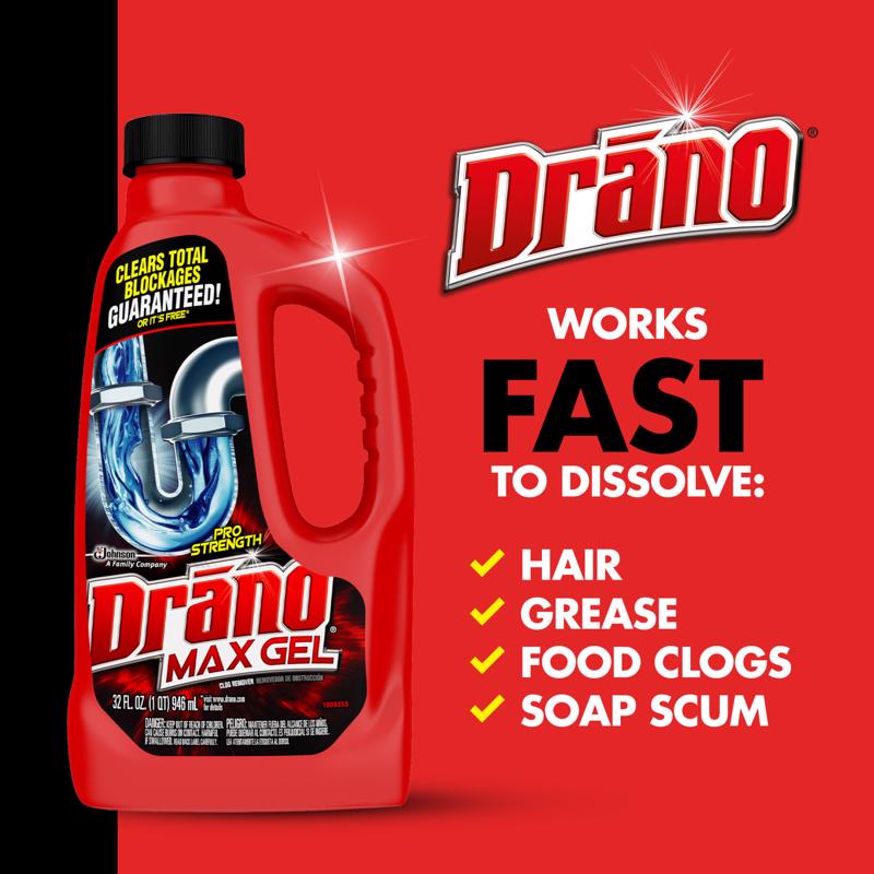 Drano Professional Strength Gel Clog Remover 32 oz - Case of 12