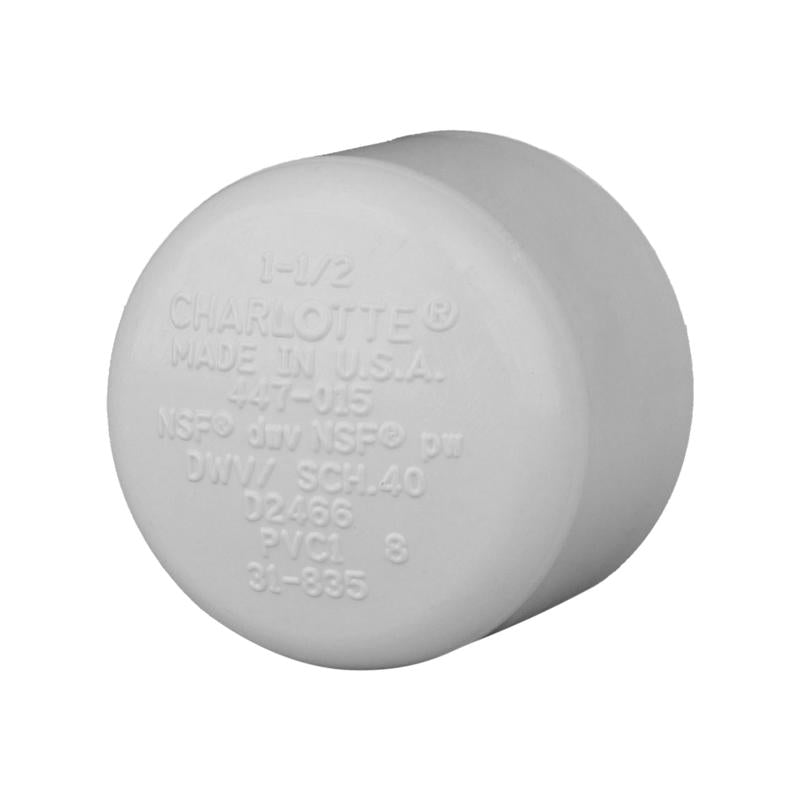 Charlotte Pipe Schedule 40 1-1/2 in. Slip PVC Cap 1 pk - Case of 25