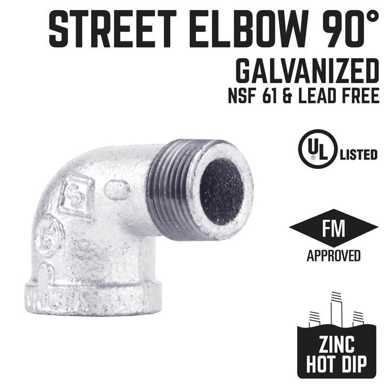 STZ Industries 1/2 in. FIP each X 1/2 in. D MIP Galvanized Malleable Iron 90 Degree Street Elbow - Case of 5