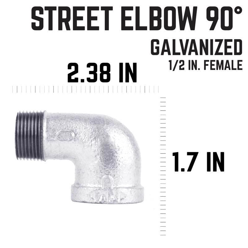 STZ Industries 1/2 in. FIP each X 1/2 in. D MIP Galvanized Malleable Iron 90 Degree Street Elbow - Case of 5