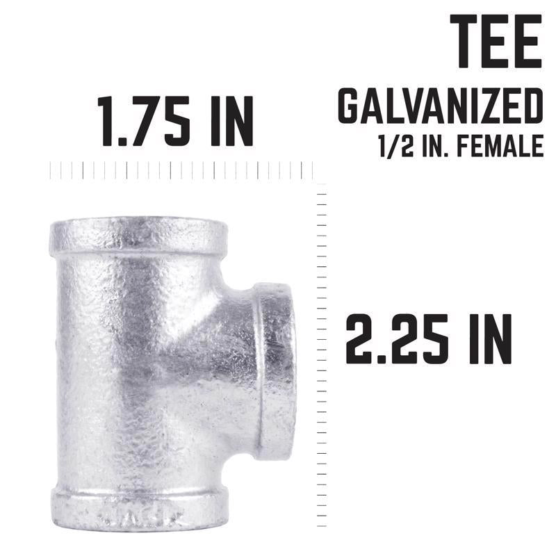 STZ Industries 1/2 in. FIP each X 1/2 in. D FIP 1/2 in. D FIP Galvanized Malleable Iron Tee - Case of 5