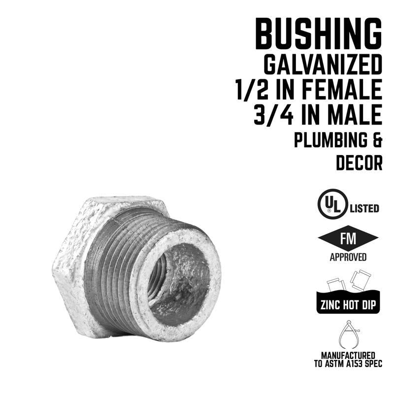 STZ Industries 3/4 in. MIP each X 1/2 in. D FIP Galvanized Malleable Iron Hex Bushing - Case of 5