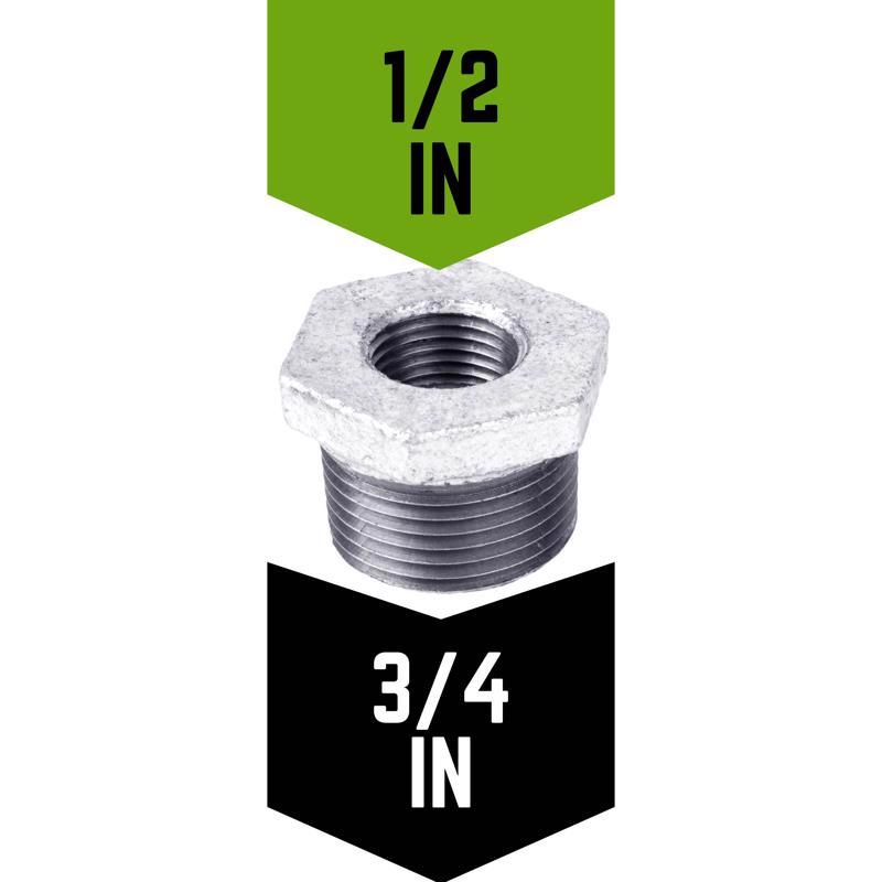 STZ Industries 3/4 in. MIP each X 1/2 in. D FIP Galvanized Malleable Iron Hex Bushing - Case of 5