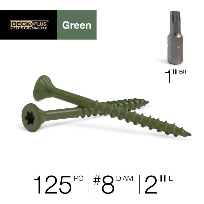 HILLMAN Deck Plus No. 8 Ga. X 2 in. L Green Star Flat Head Exterior Deck Screws 1 lb 125 pk