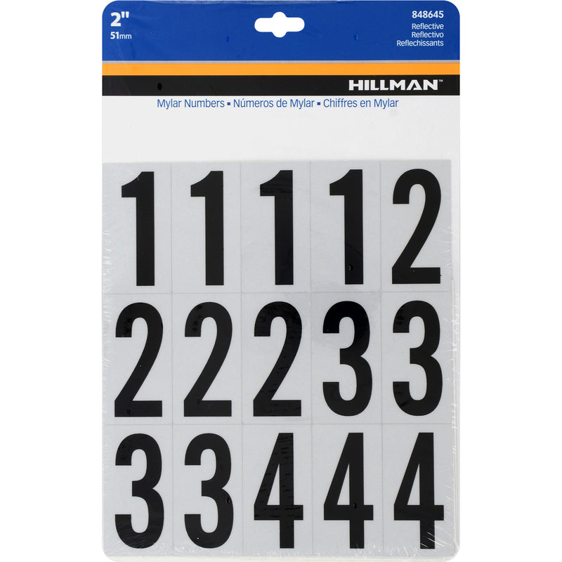 HILLMAN 2 in. Reflective Black Vinyl Self-Adhesive Number Set 0-9 35 pc - Case of 6