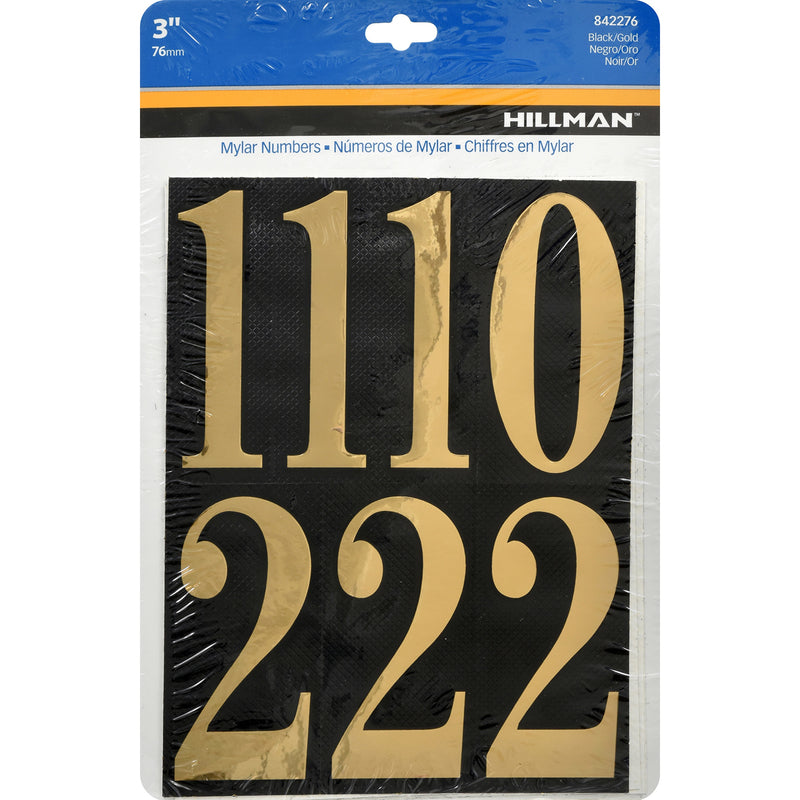 HILLMAN 3 in. Reflective Gold Vinyl Self-Adhesive Number Set 0-9 26 pc - Case of 6
