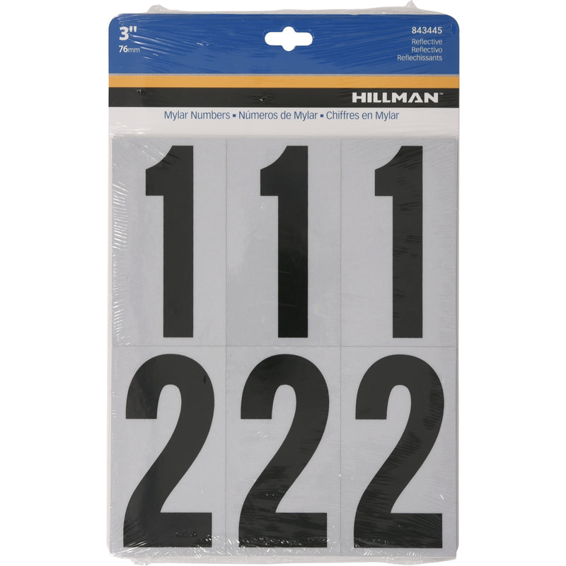 HILLMAN 3 in. Reflective Black Vinyl Self-Adhesive Number Set 0-9 26 pc - Case of 6