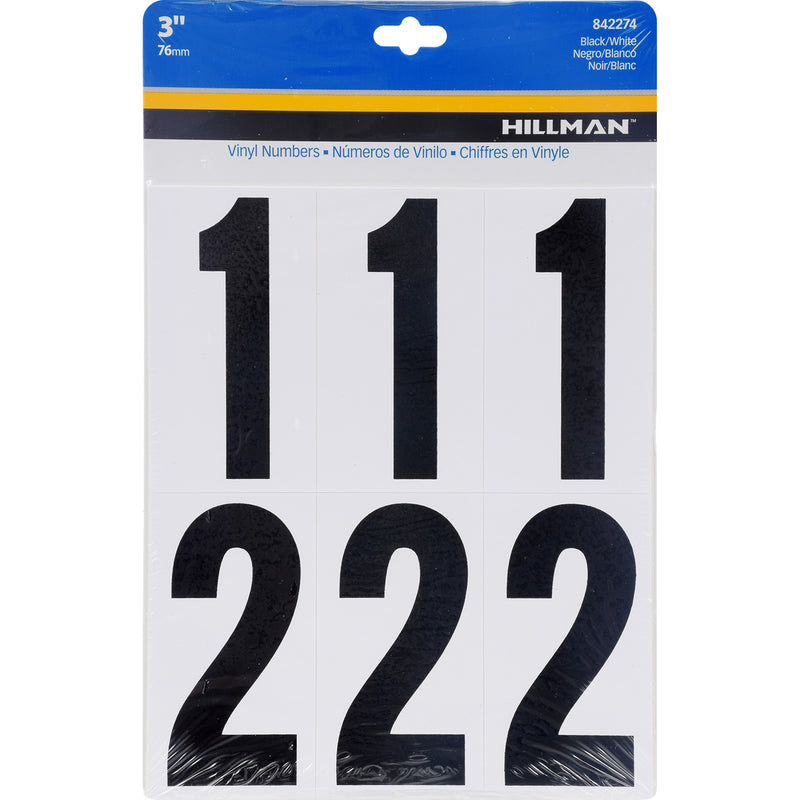 HILLMAN 3 in. Black Plastic/Vinyl Self-Adhesive Number Set 0-9 27 pc - Case of 6