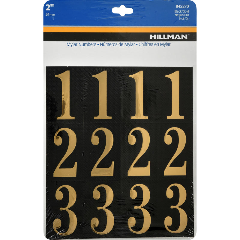 HILLMAN 2 in. Gold Vinyl Self-Adhesive Number Set 0-9 32 pc - Case of 6