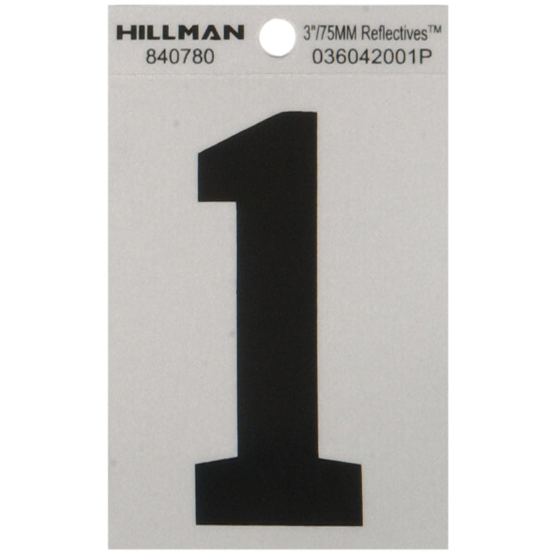 HILLMAN 3 in. Reflective Black Vinyl Self-Adhesive Number 1 1 pc - Case of 6