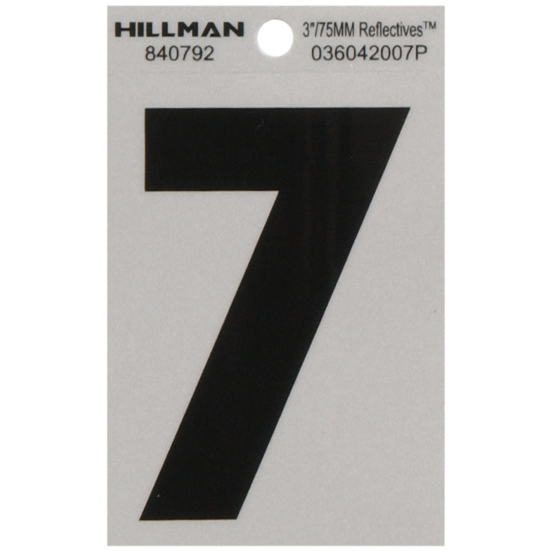 HILLMAN 3 in. Reflective Black Vinyl Self-Adhesive Number 7 1 pc - Case of 6