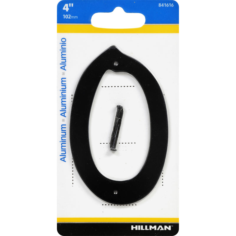 HILLMAN 4 in. Black Aluminum Nail-On Number 0 1 pc - Case of 3