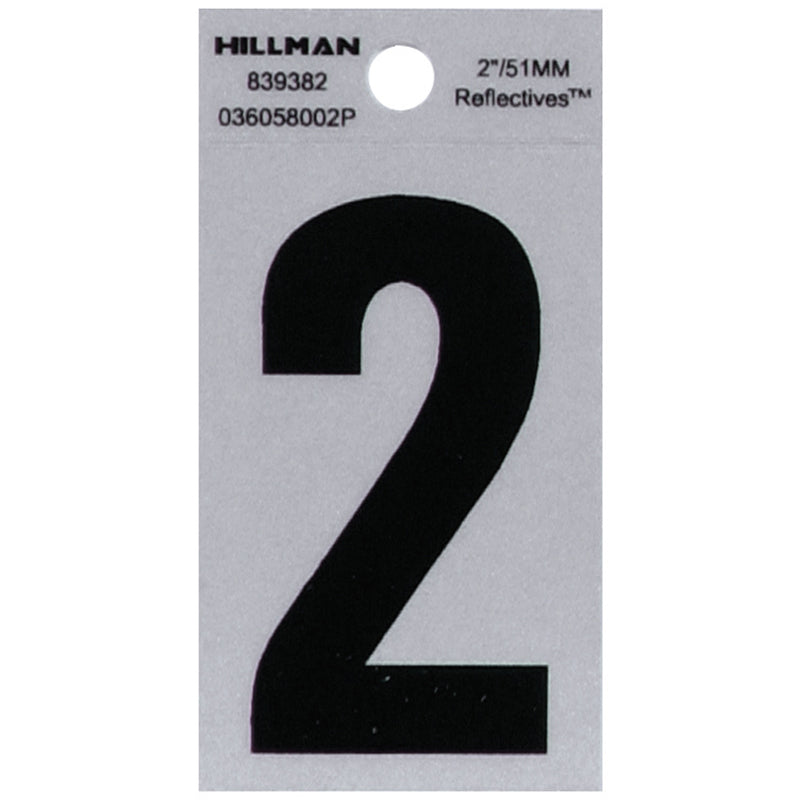 HILLMAN 2 in. Reflective Black Vinyl Self-Adhesive Number 2 1 pc - Case of 6