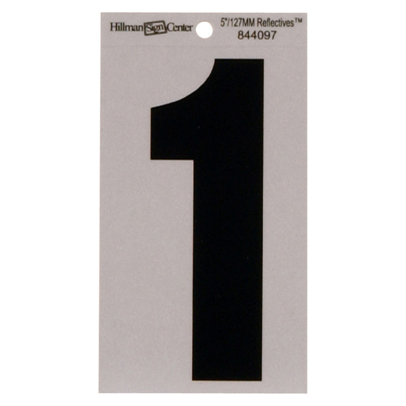 HILLMAN 5 in. Reflective Black Vinyl Self-Adhesive Number 1 1 pc - Case of 6