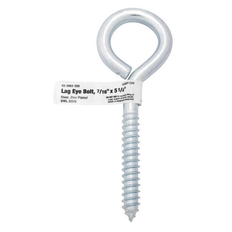 Hampton 7/16 in. X 5-1/4 in. L Zinc-Plated Steel Lag Thread Eyebolt - Case of 10